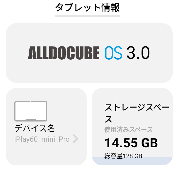 ALLDOCUBE iPlay60ｍini Pro ストレージ